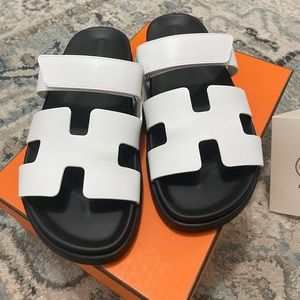 Hermes Sandals Chypre Black White